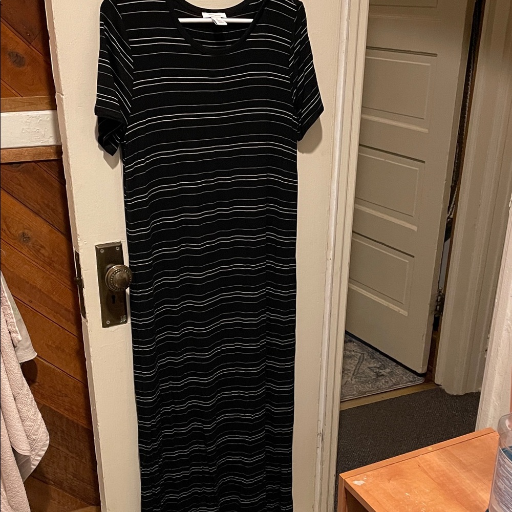 Daily Ritual Black and White Striped Maxi Dress